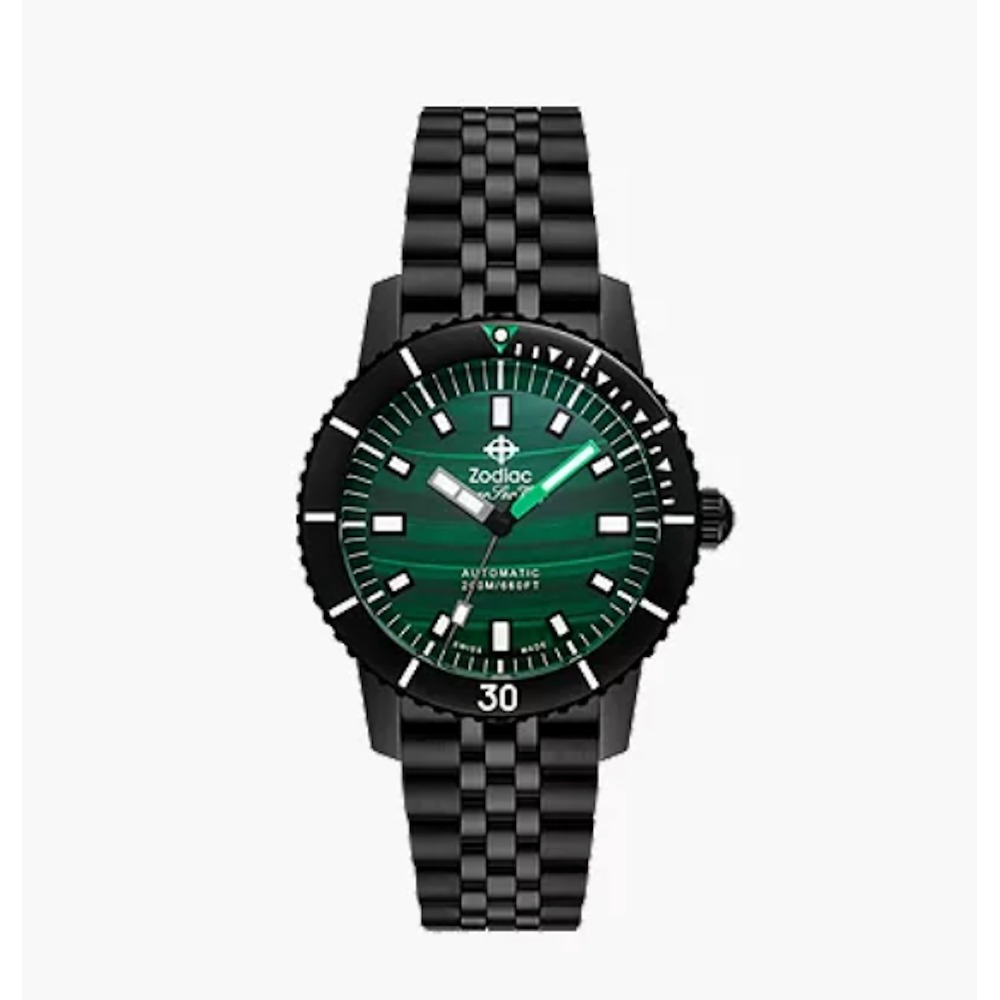 Zodiac Super Sea Wolf Automatic Green Malachite Dial‎ Black Mens Watch ZO9291